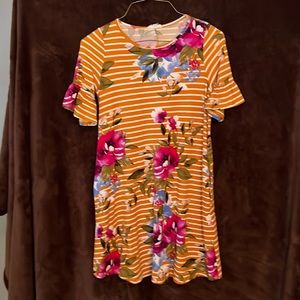 Mustard striped floral dress